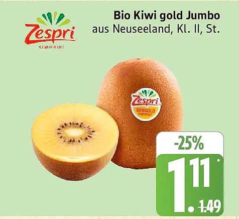 Bio Kiwi gold Jumbo aus Neuseeland, Kl. II, St.