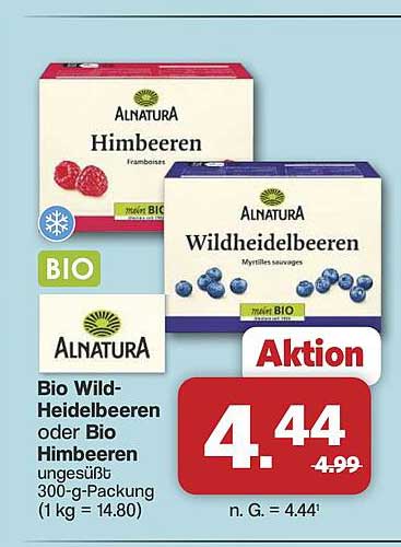 Bio Wild-Heidelbeeren oder Bio Himbeeren ungesüßt 300-g-Packung (1 kg = 14.80)