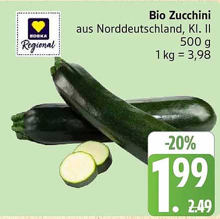 Bio Zucchini aus Norddeutschland, Kl. II 500 g 1 kg = 3,98