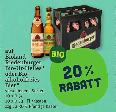 Bioland Riedenburger Bio-Ur-Helles¹ oder Bio-alkoholfreies Bier⁸