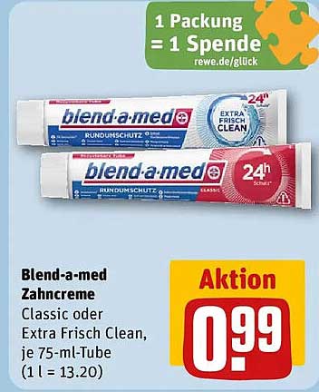 Blend-a-med Zahncreme Classic oder Extra Fresh Clean, je 75-ml-Tube (1 l = 13.20)
