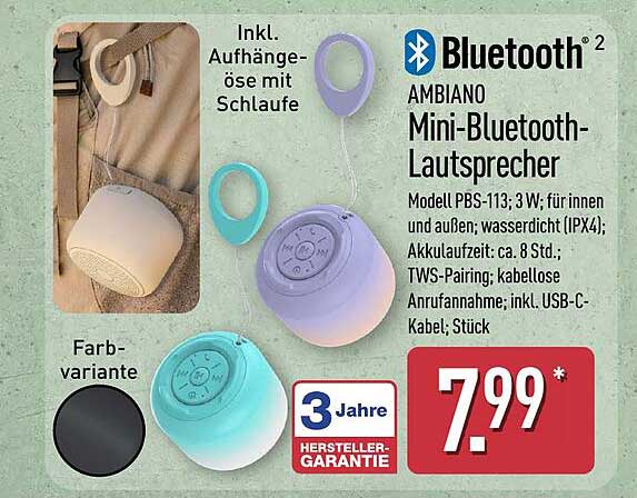 Bluetooth² AMBIANO Mini-Bluetooth-Lautsprecher