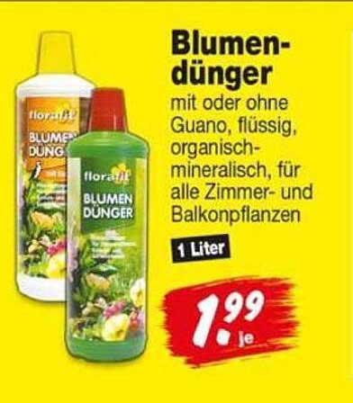 Blumen-dünger mit oder ohne Guano, flüssig, organisch-mineralisch, für alle Zimmer- und Balkonpflanzen 1 Liter