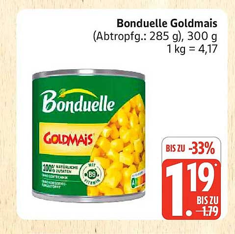 Bonduelle Goldmais (Abtropfg.: 285 g), 300 g 1 kg = 4,17