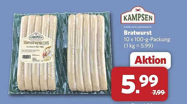 Bratwurst 10 x 100-g-Packung (1 kg = 5.99)