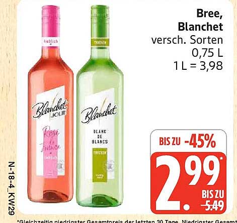 Bree, Blanchet versch. Sorten 0,75 L 1L = 3,98