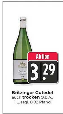 Britzinger Gutedel auch trocken Q.b.A., 1 L, zzgl. 0,02 Pfand