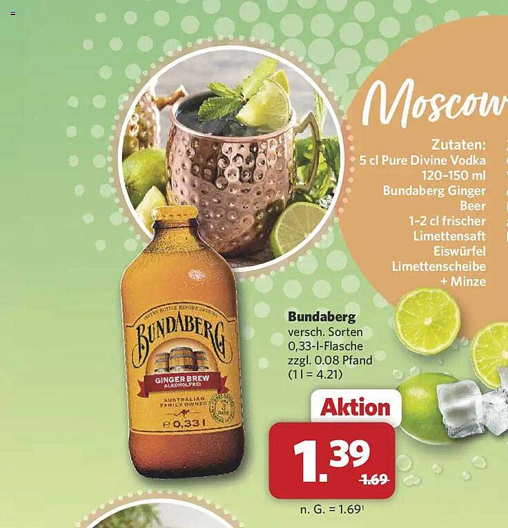 Bundaberg versch. Sorten 0,33-l-Flasche zzgl. 0.08 Pfand (1 l = 4.21)