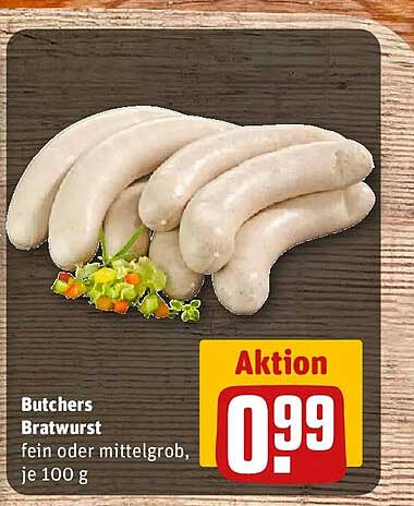 Butchers Bratwurst fein oder mittelgrob, je 100 g