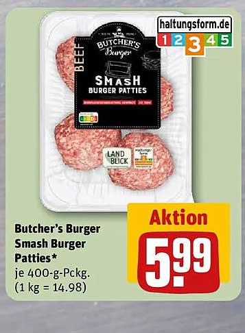 Butcher's Burger Smash Burger Patties* je 400-g-Pckg. (1 kg = 14.98)
