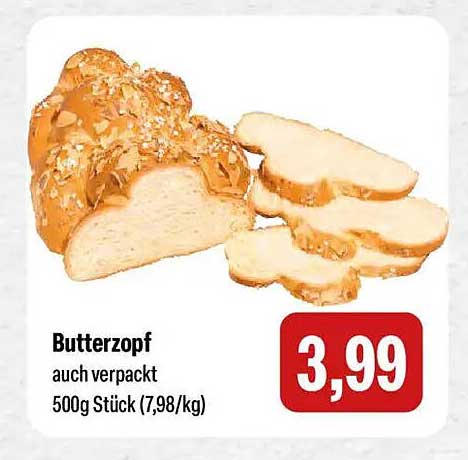 Butterzopf auch verpackt 500g Stück (7,98/kg)