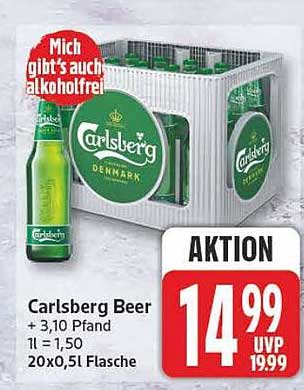 Carlsberg Beer + 3,10 Pfand 1l = 1,50 20x0,5l Flasche