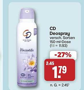 CD Deospray versch. Sorten 150-ml-Dose (1 l = 11.93)