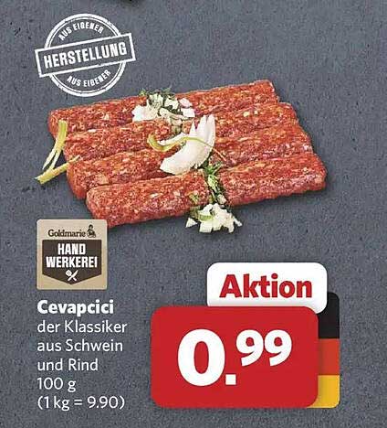 Cevapcici der Klassiker aus Schwein und Rind 100 g (1 kg = 9,90)