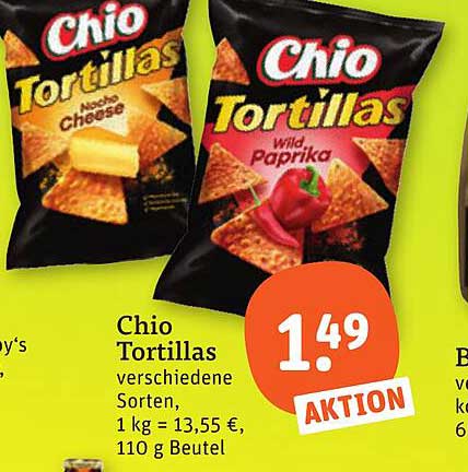 Chio Tortillas verschiedene Sorten, 1 kg = 13,55 €, 110 g Beutel