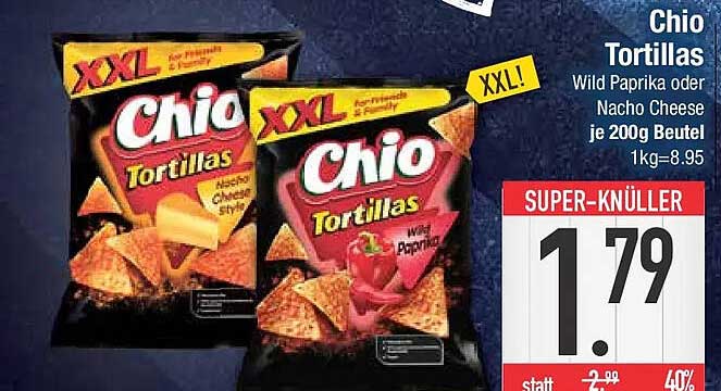 Chio Tortillas Wild Paprika oder Nacho Cheese je 200g Beutel