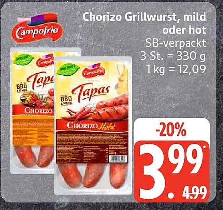 Chorizo Grillwurst, mild oder hot