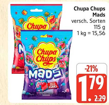 Chupa Chups Mads versch. Sorten 115 g 1 kg = 15,56