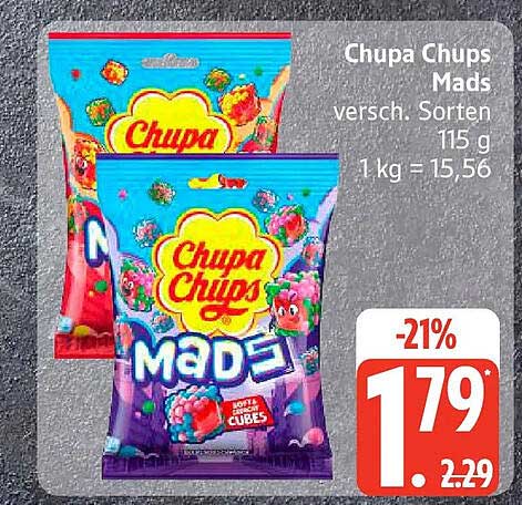 Chupa Chups Mads versch. Sorten 115 g 1 kg = 15,56