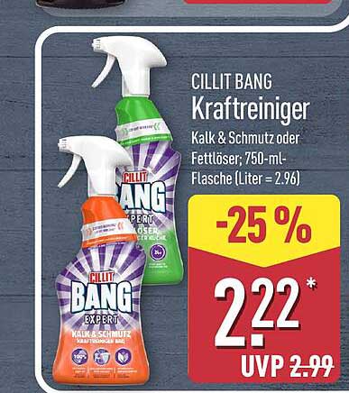 CILLIT BANG Kraftreiniger Kalk & Schmutz oder Fettlöser; 750-mL-Flasche (Liter = 2,96)