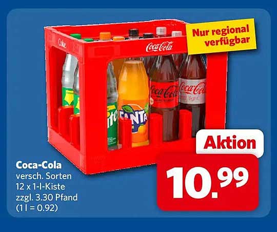 Coca-Cola vers. Sorten 12 x 1-l-Kiste zzgl. 3.30 Pfand (1 l = 0.92)