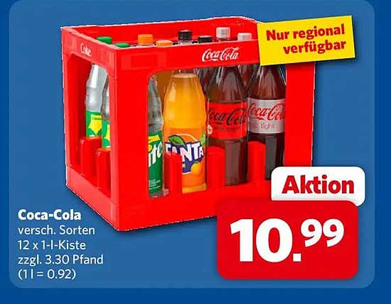 Coca-Cola versch. Sorten 12 x 1-l-Kiste zzgl. 3.30 Pfand (1 l = 0.92)