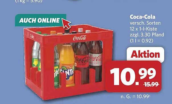 Coca-Cola versch. Sorten 12 x 1-l-Kiste zzgl. 3,30 Pfand (1 l = 0.92)