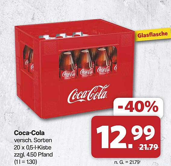 Coca-Cola versch. Sorten 20 x 0,5-l-Kiste zzgl. 4.50 Pfand (1 l = 1,30)