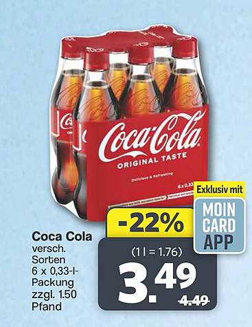 Coca Cola versch. Sorten 6 x 0,33-l-Packung zzgl. 1.50 Pfand
