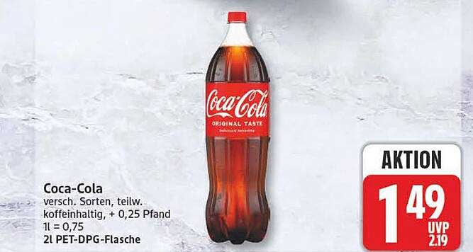 Coca-Cola versch. Sorten, teilw. koffeinhaltig, + 0,25 Pfand 1l = 0,75 2l PET-DPG-Flasche