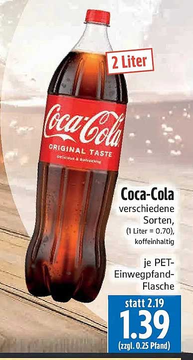 Coca-Cola verschiedene Sorten, (1 Liter = 0.70), koffeinhaltig je PET-Einwegpfand-Flasche