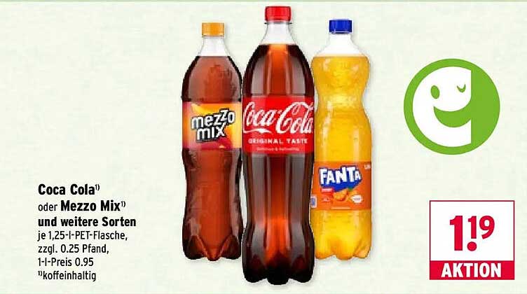 Coca Cola¹) oder Mezzo Mix¹) und weitere Sorten