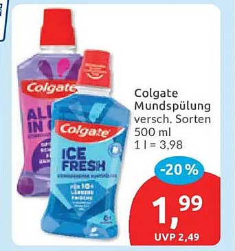 Colgate Mundspülung versch. Sorten 500 ml 1 l = 3,98