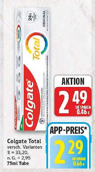 Colgate Total versch. Varianten 1 l = 33,20 M.G. = 2,95 75ml Tube