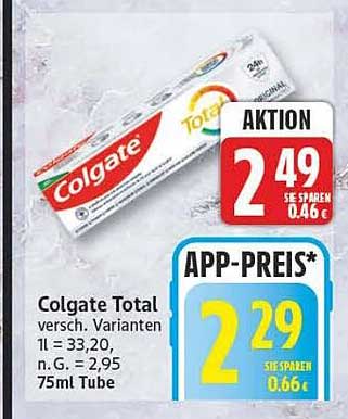 Colgate Total versch. Varianten 1 l = 33,20, n. G. = 2,95, 75ml Tube