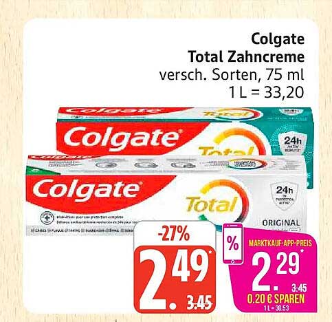 Colgate Total Zahncreme versch. Sorten, 75 ml 1 L = 33,20