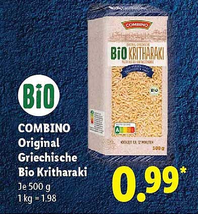 COMBINO Original Griechische Bio Kritharaki Je 500 g 1 kg = 1.98