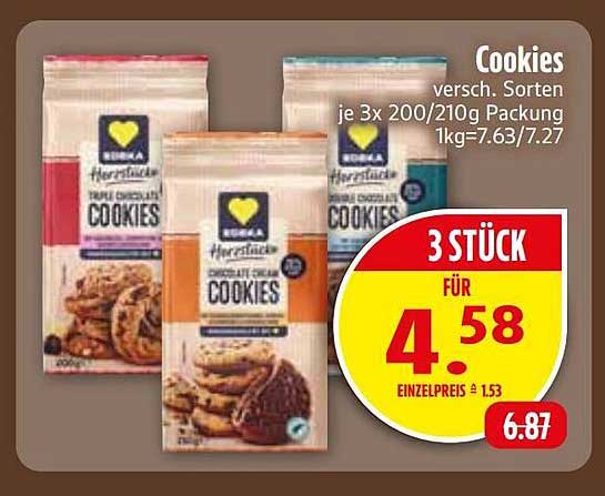 Cookies versch. Sorten je 3x 200/210g Packung 1kg=7.63/7.27