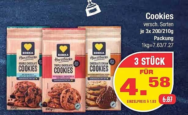 Cookies versch. Sorten je 3x 200/210g Packung