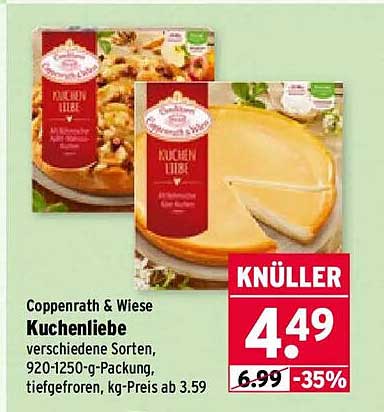Coppenrath & Wiese Kuchenliebe verschiedene Sorten, 920-1250-g-Packung, tiefgefroren, kg-Preis ab 3.59