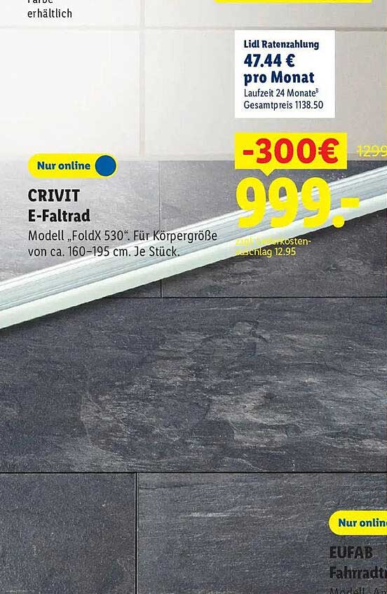 CRIVIT E-Faltrad Modell „FoldX 530“. Für Körpergröße von ca. 160–195 cm. Je Stück.