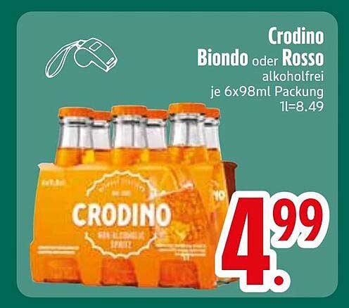Crodino Biondo oder Rosso alkoholfrei je 6x98ml Packung 1l=8.49
