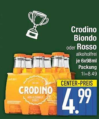 Crodino Biondo oder Rosso alkoholfrei je 6x98ml Packung 1l=8.49