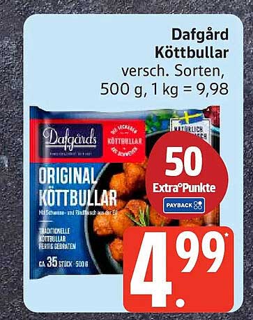 Dafgård Köttbullar versch. Sorten, 500 g, 1 kg = 9,98