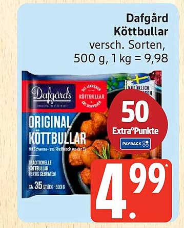 Dafgård Köttbullar versch. Sorten, 500 g, 1 kg = 9,98