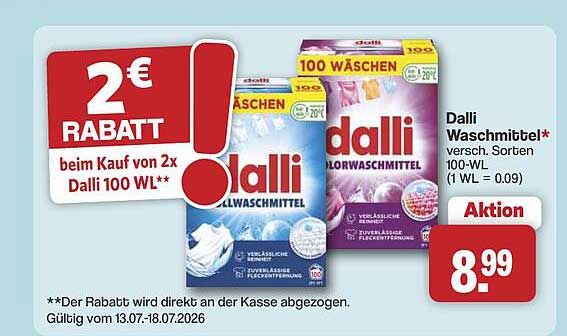 Dalli Waschmittel* versch. Sorten 100-WL (1 WL = 0.09)