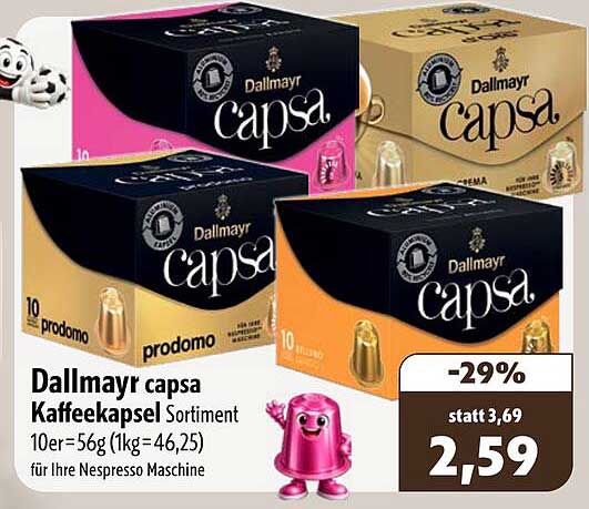 Dallmayr capsa Kaffeekapsel Sortiment 10er=56g (1kg=46,25) für Ihre Nespresso Maschine
