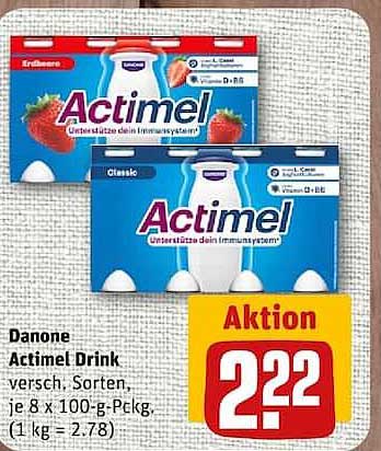 Danone Actimel Drink versch. Sorten, je 8 x 100-g-Pkg. (1 kg = 2.78)