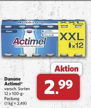 Danone Actimel* versch. Sorten 12 x 100-g-Packung (1 kg = 2.49)