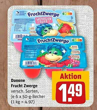 Danone Frucht Zwerge versch. Sorten, je 6 x 50-g-Becher (1 kg = 4.97)
